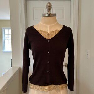 TAILOR B MOSS long sleeve 3/4 sleeve BROWN LACE TOP